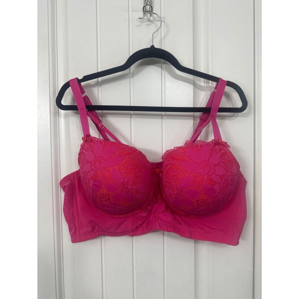 Cacique Pink Orange Floral Lace Longline Boost Balconette Bra 46C Underwire - Picture 2 of 11
